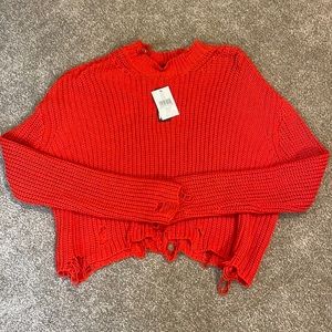NWT LEA & VIOLA Anthropologie Oversized Sweater Red/Orange Size Large
